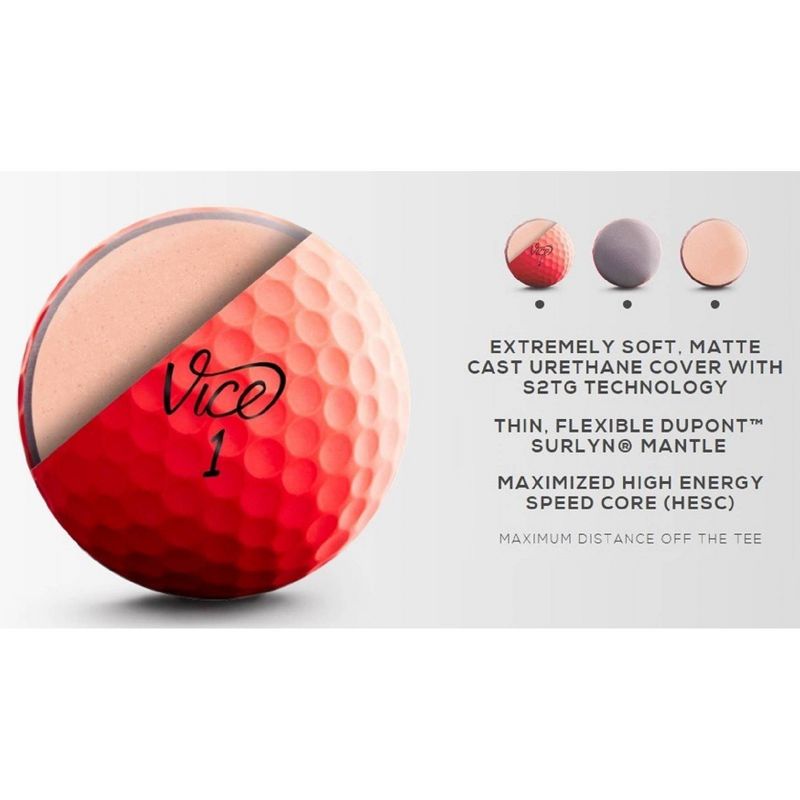 Vice Pro Soft Golf Balls - Neon Red