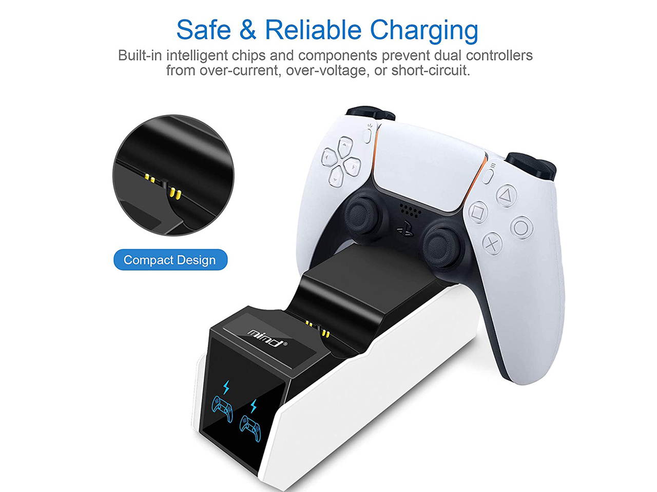 PS5 Controller Charger, Fast Dual Controller Charging Docking Station ,Charging Dock Stand with USB Type C Charge Cable for Dual Sony Playstation 5 Controllers