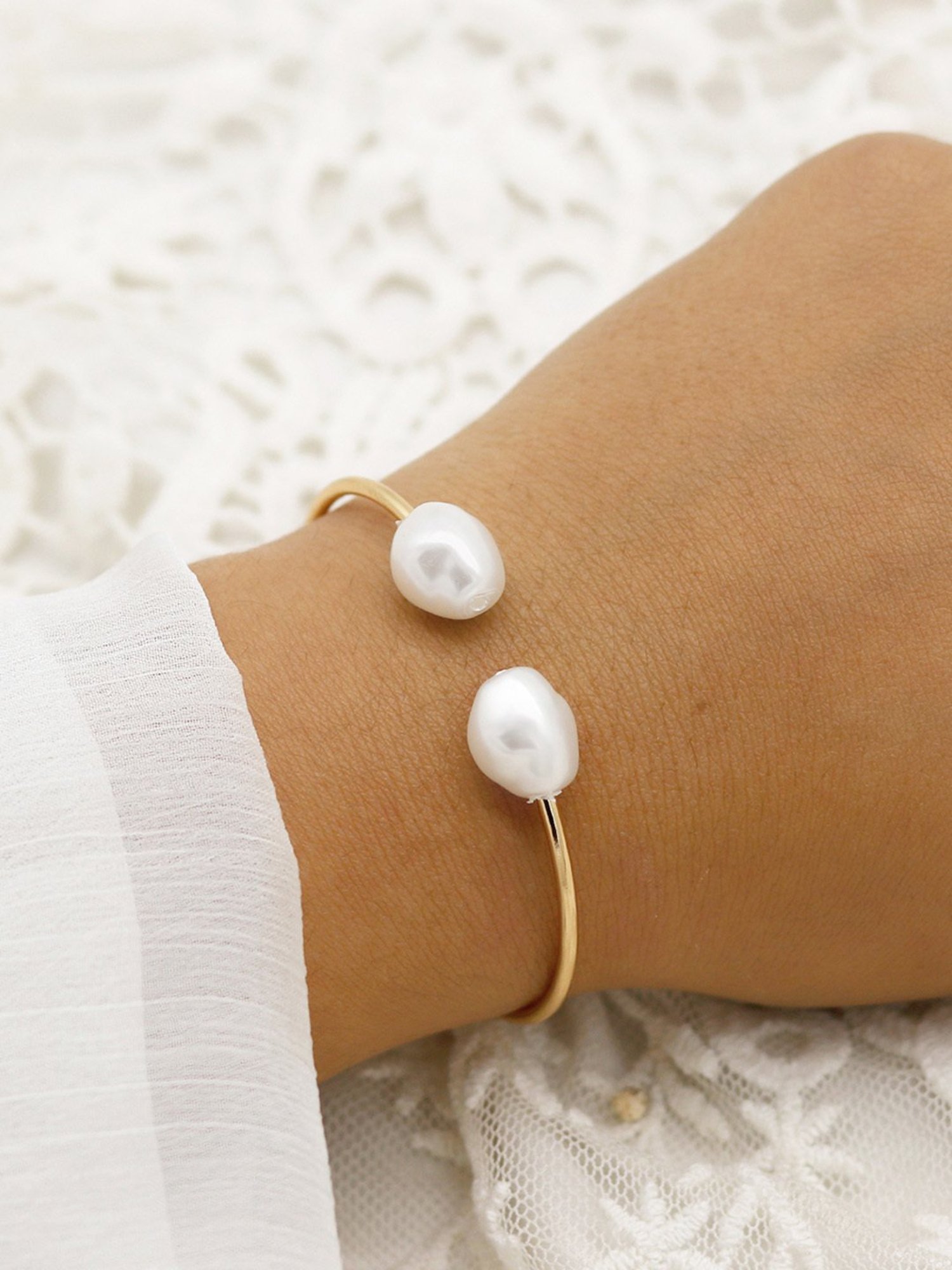 Joker & Witch Twin Pearl Golden Adjustable Bracelet