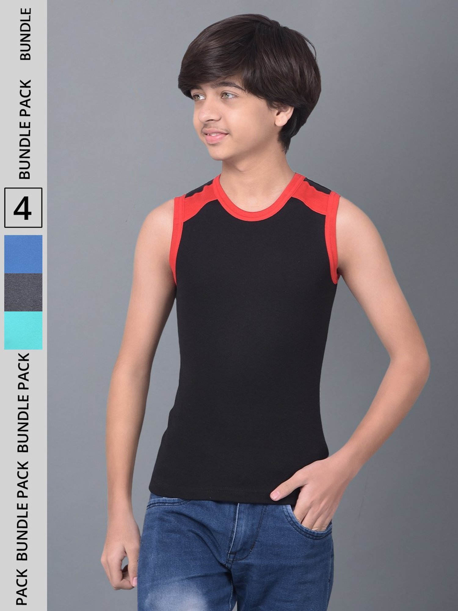 Dollar Bigboss Boys Multicolor Solid Vest (Pack Of 3)