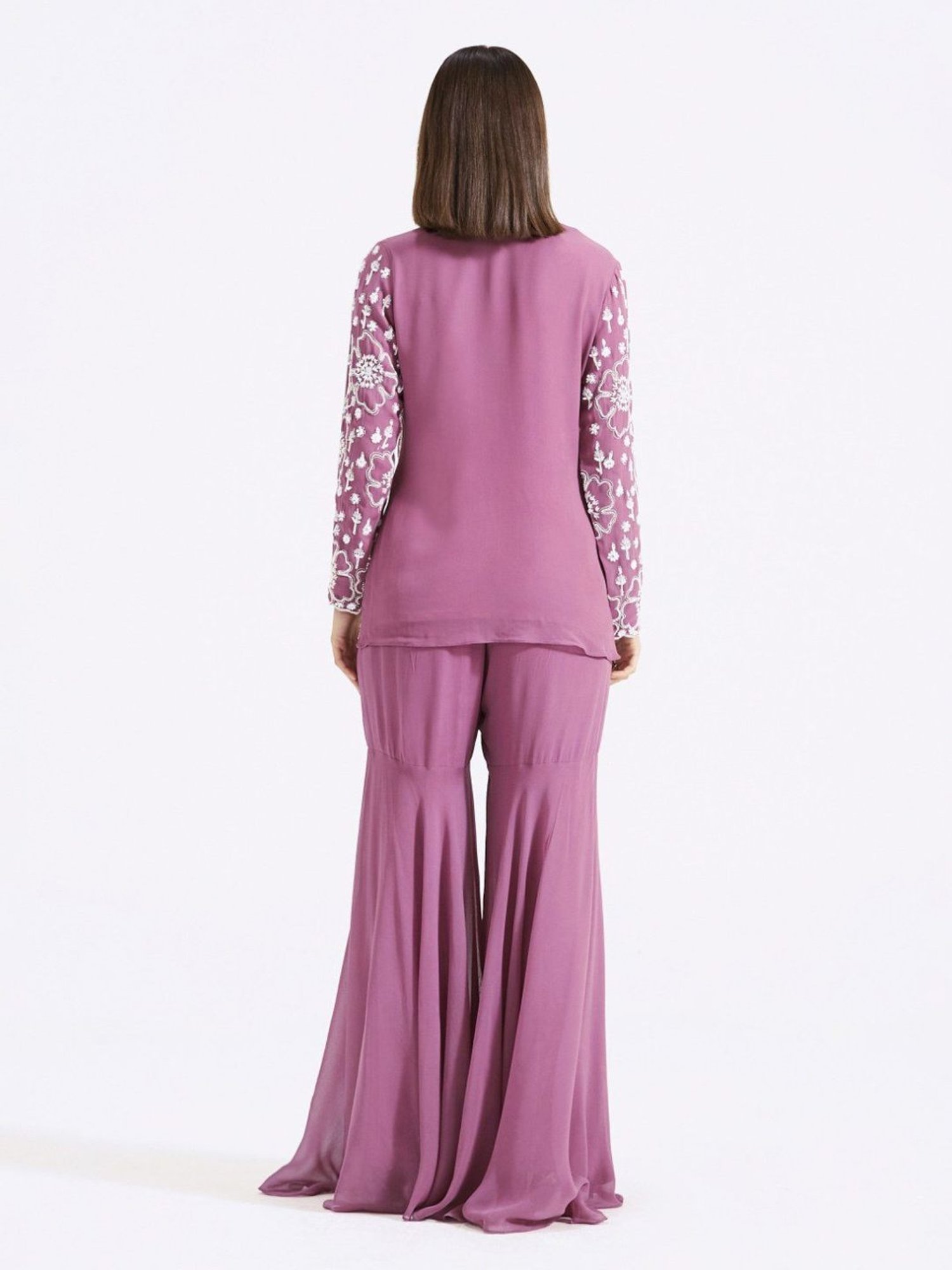 Basanti Kapde aur Koffee Mauve Evolve Embroidered Jacket Style Kurta with Gharara Co-ord Set