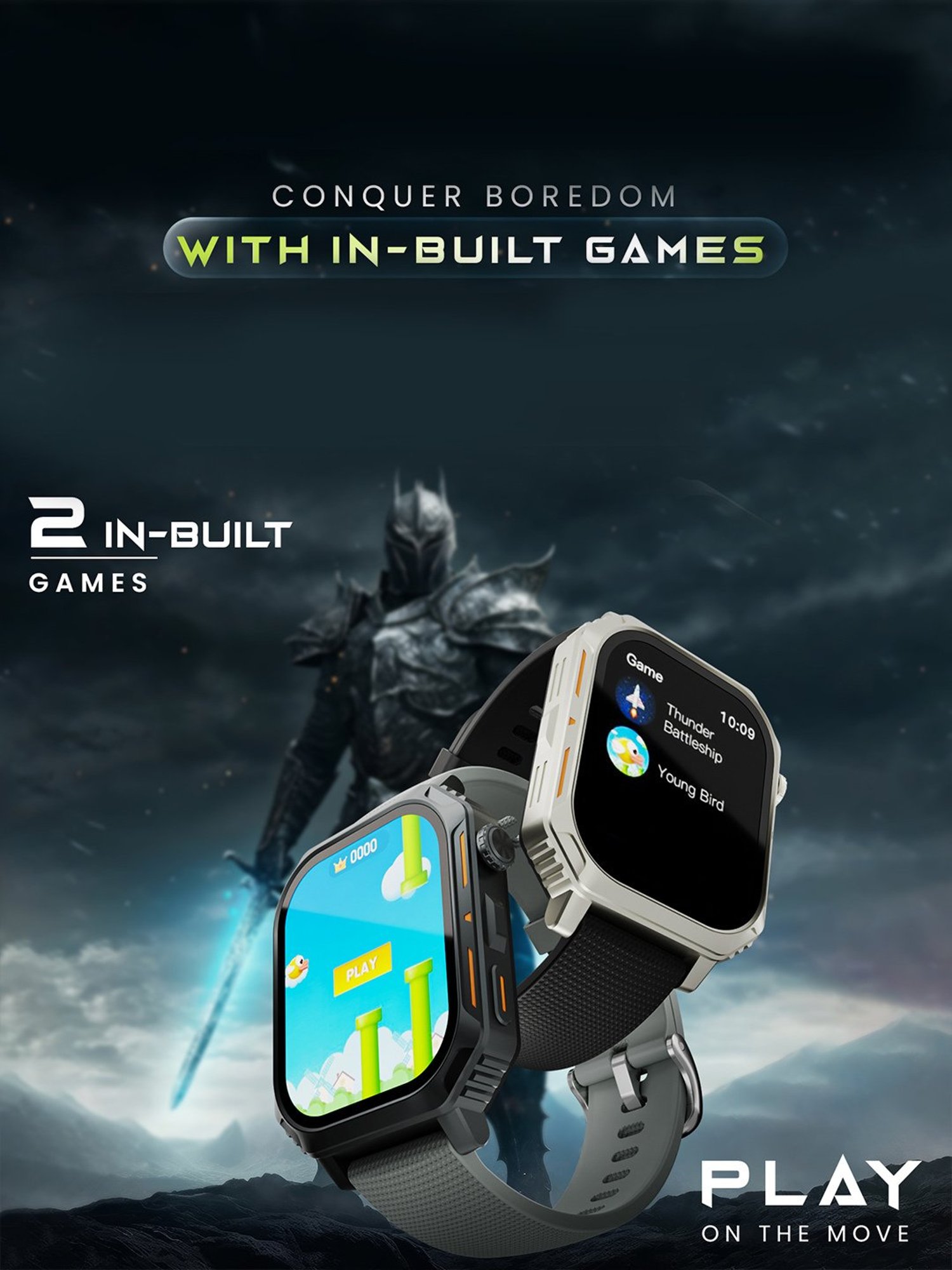 Hammer Conquer 2.02 inch AMOLED Smartwatch, Rugged Bluetooth Calling (Gold)