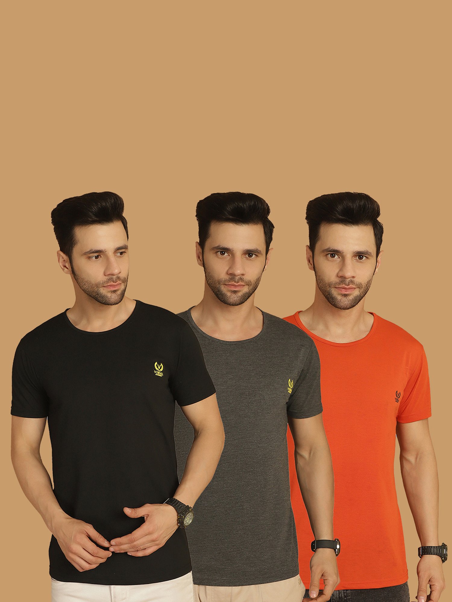 Vimal Jonney Multicolor Regular Fit Crew T-Shirt - Pack of 3