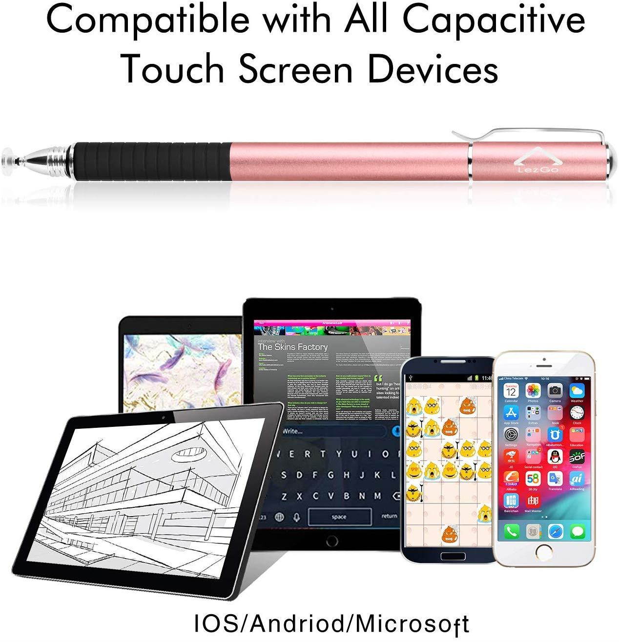 Stylus Pens for Touch Screens, LezGo 2-in-1 Universal Disc Stylus for iPad, iPhone and All Other Capacitive Cellphones, Tablets, Laptops Bundle with 3 Replacement Tips (Pink)