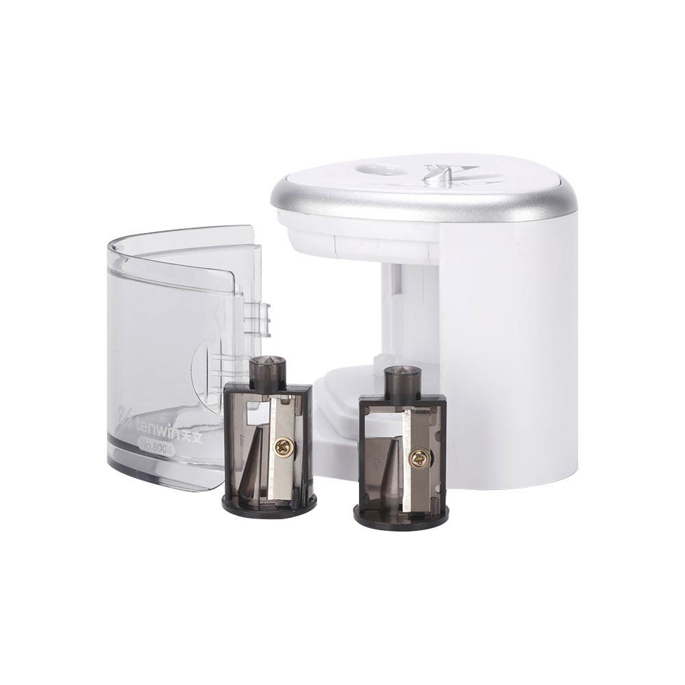 Multi-functional Automatic Electric Pencil Sharpener Battery Operated with 2 Holes(6-8mm / 9-12mm) for Home School Student Sliver