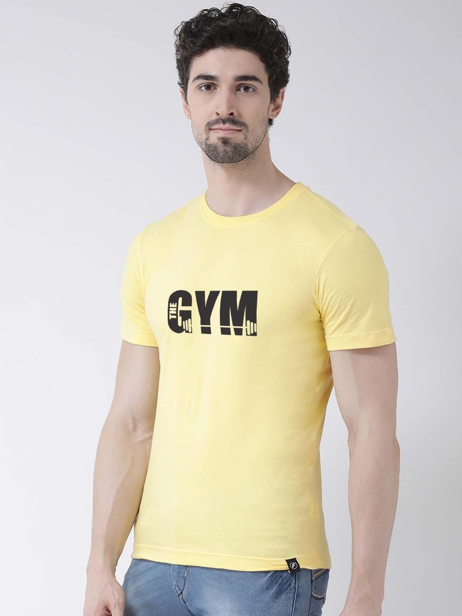 Friskers Yellow Cotton Slim Fit Printed T-Shirt
