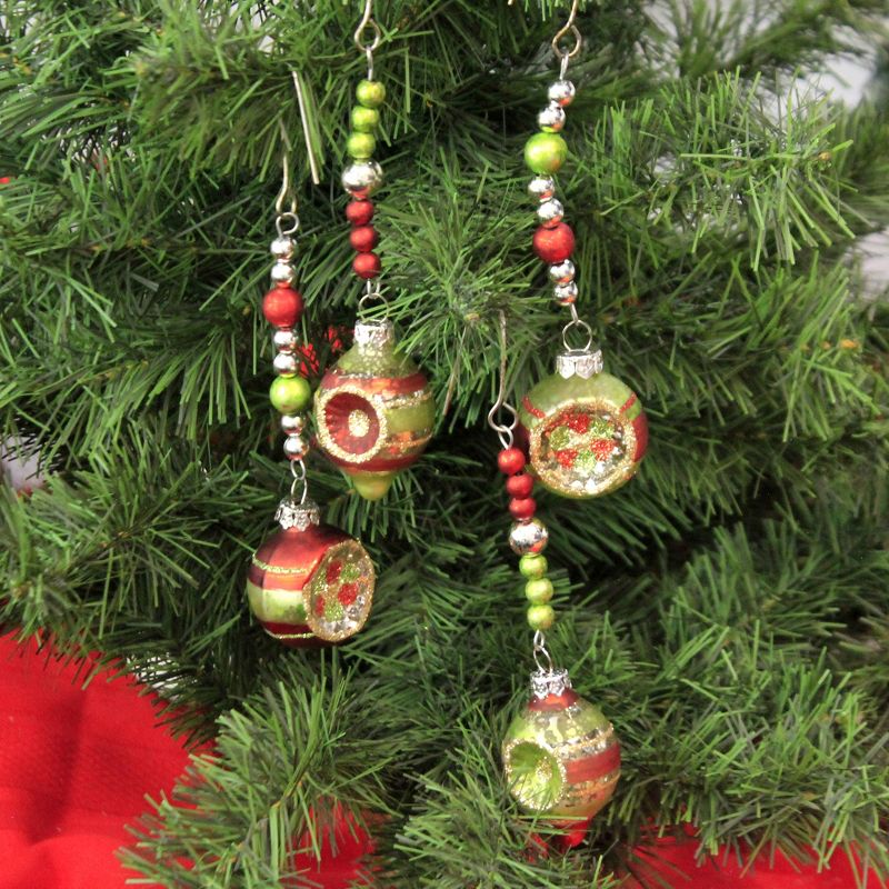 Christmas 5.0" Dangle Reflector Ornament Set/4 Lowe Traditional Indent Bead  -  Ornament Sets