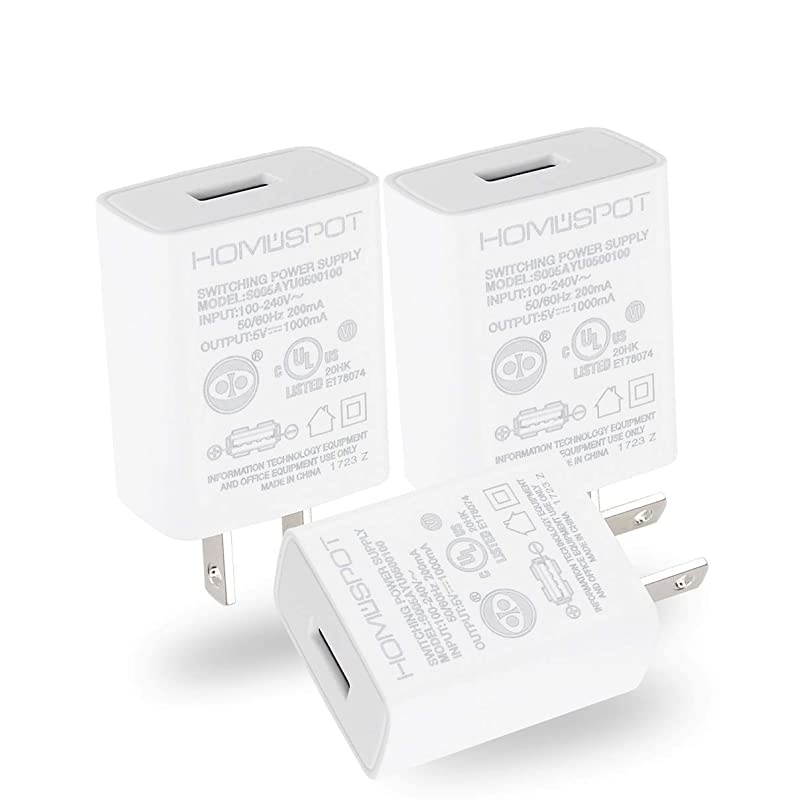 UL Certified USB Wall Charger 5V1A Plug in-Door Power AC Adapter 3 Pack Travel Office Home Use - White