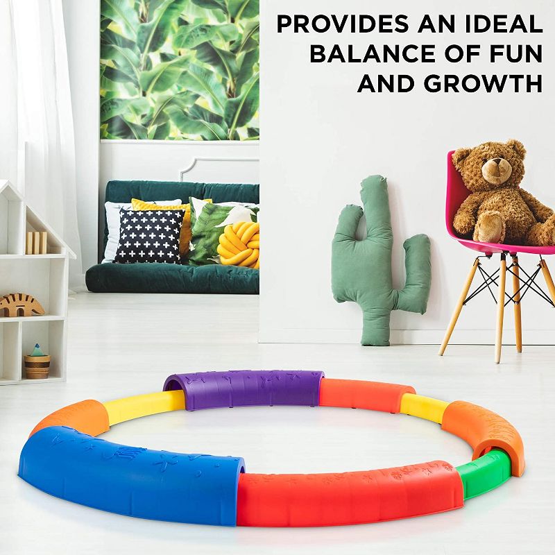 Sunny & Fun 12pc Balance Beam for Kids | Gymnastics Obstacle Course Stepping Boards w/Various Heights and Rubber Non-Slip Surface | Indoor & Outdoor Toy Improves Coordination & Strength | Max 220 Lbs