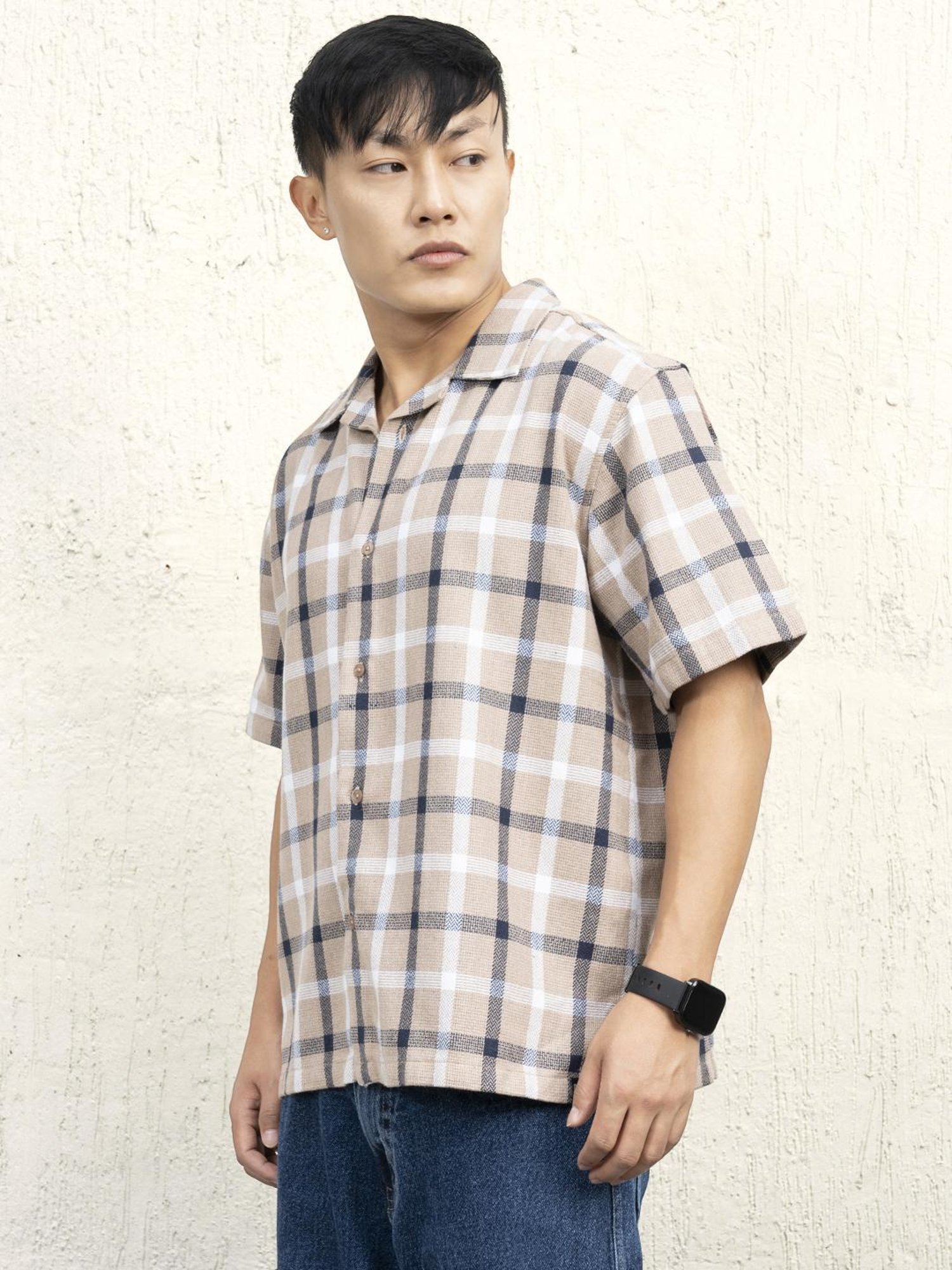 Hubberholme Men Cotton Short Sleeves Oversized Checked Shirt 6