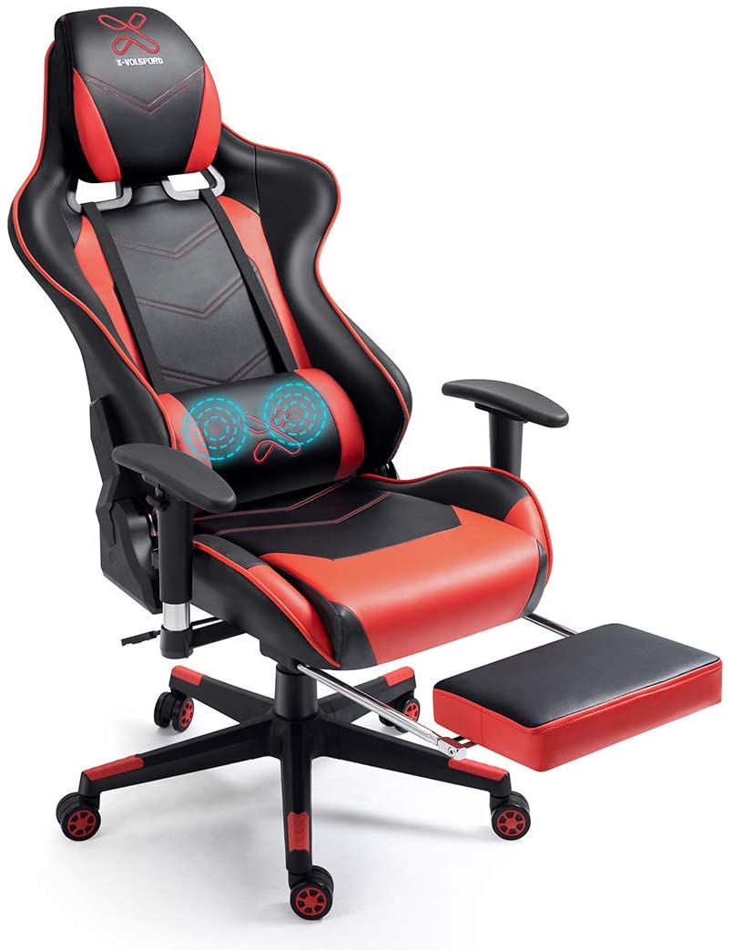 X-VOLSPORT Gaming Chair Office High Back Chair with Footrest, Racing Style PU Leather Ergonomic Computer Video Game Chair with Headrest and Lumbar Massage