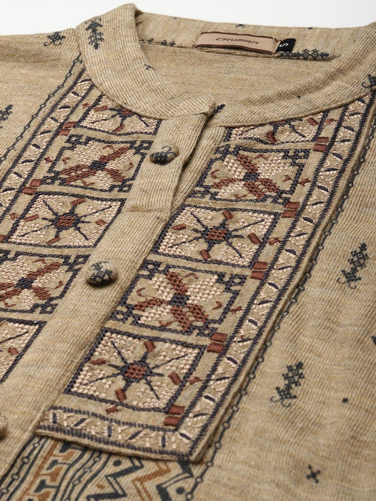 Cayman Beige Wool Embroidered Straight Kurta