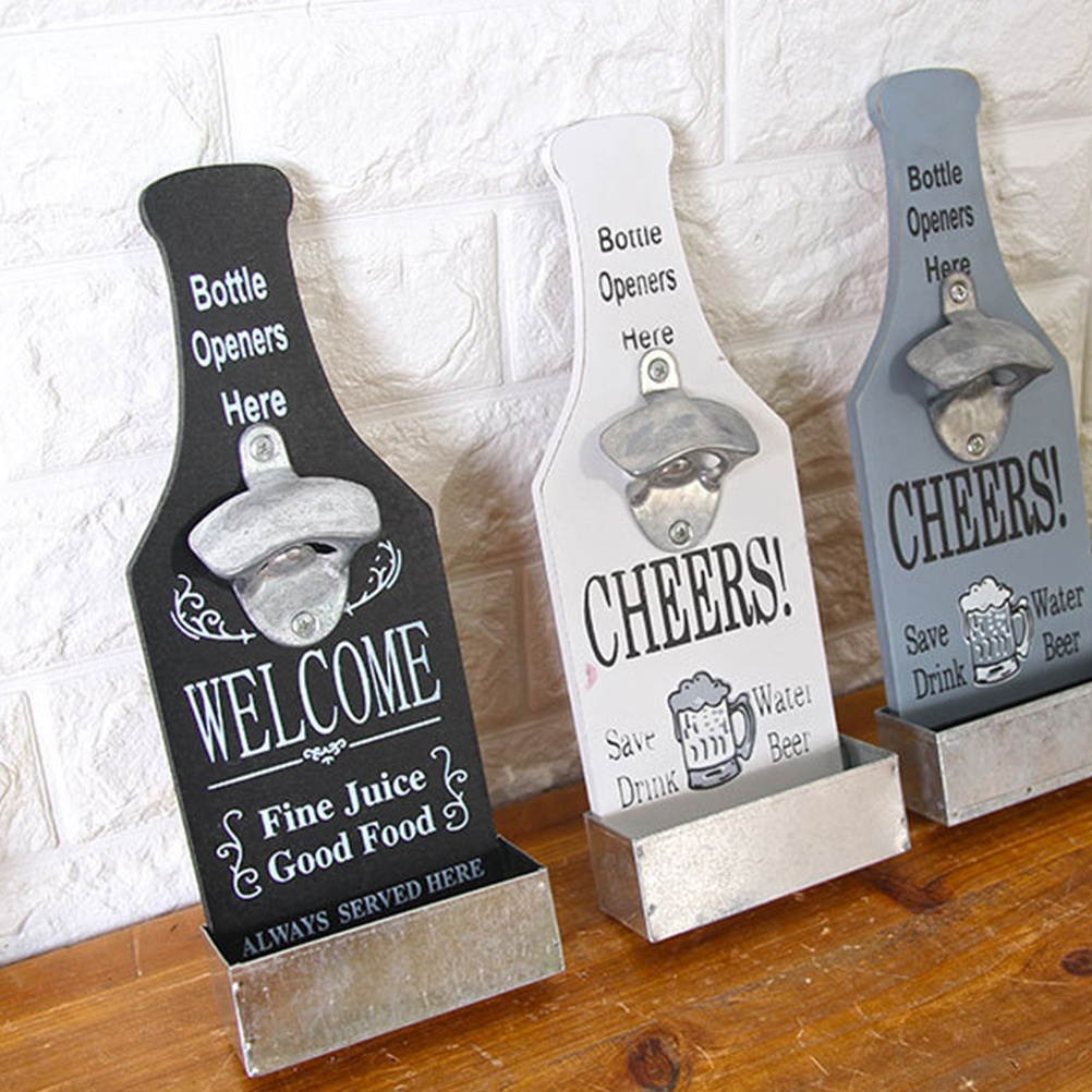 1PC Unique Beer Opener Vintage Bottle Opener Wall Mounted Decoration Drinking Accessories Party Supplies (Light Grey)