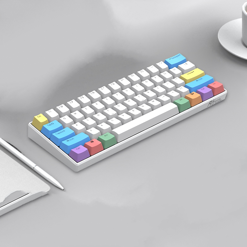 Royal Kludge RK61 Mechanical Bluetooth 3.0 Wired/Wireless 61 Keys Multi-Device RGB Backlit Gaming/Office Keyboard for iOS, Android, Windows and Mac with Rechargeable Battery, Blue Switch - White