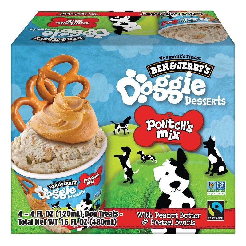 Ben & Jerry's Doggie Desserts Pontch's Mix Frozen Dog Treat with Peanut Butter & Pretzel Swirls - 4ct