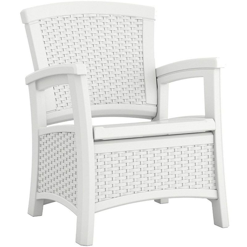 Suncast Elements Resin Wicker Design Club Chair with Storage, White (2 Pack)