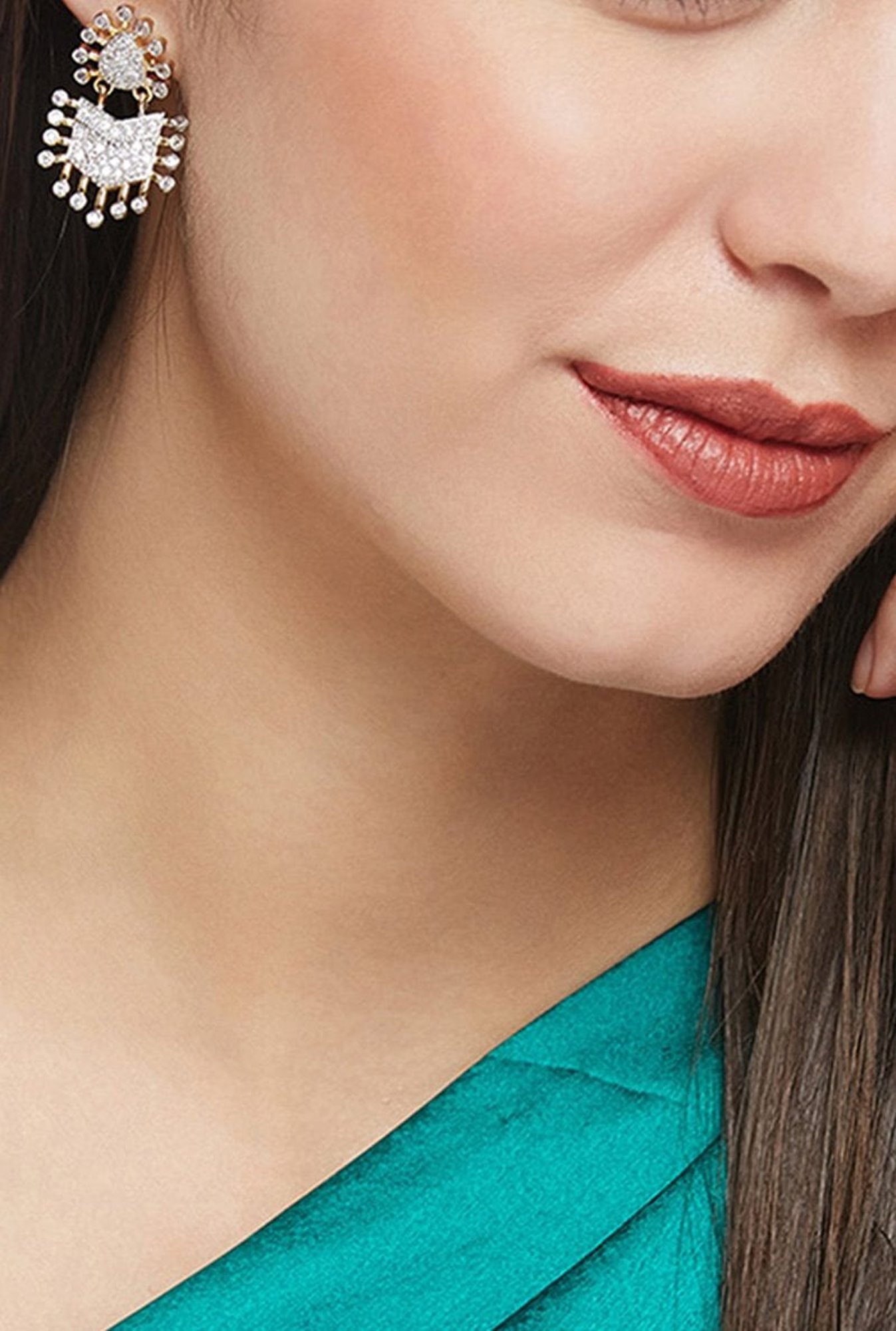 Panash White & Golden Metal Push Back Earrings