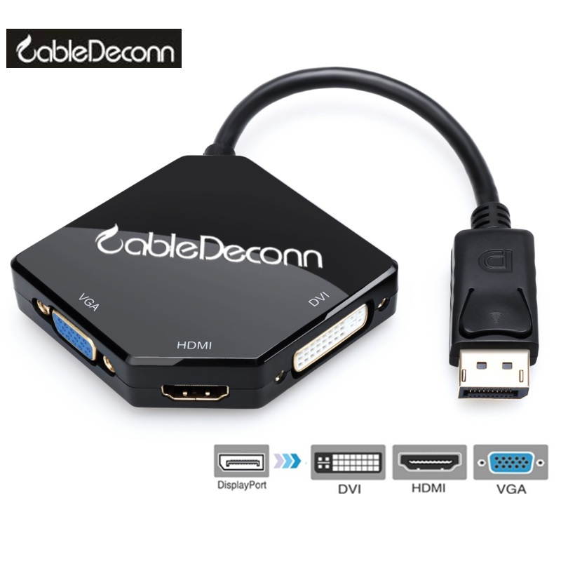 CableDeconn Displayport Dp to Hdmi vga dvi Male to Female 3-in-1 Adapter Converter Cable For pc