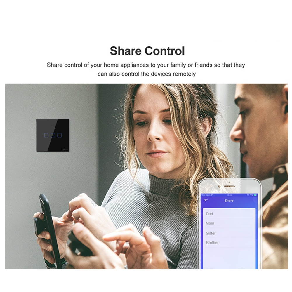 SONOFF T3 Intelligent Switch EU/UK/US AC 100-240V 1/2/3 Gang TX Series WIFI Wall Switch 433Mhz RF Remote Controlled Wifi Switch Intelligent Home Switch