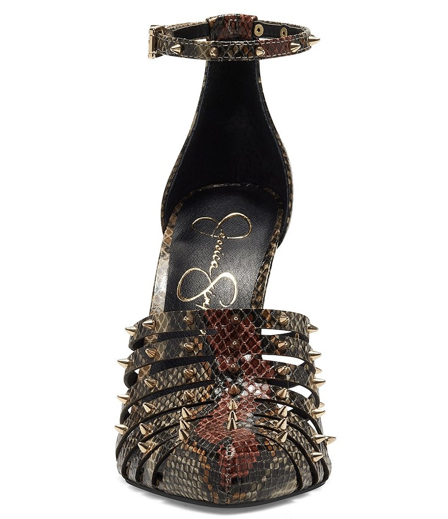 Jessica Simpson Westah Snake Print Studded Ankle Strap Pumps