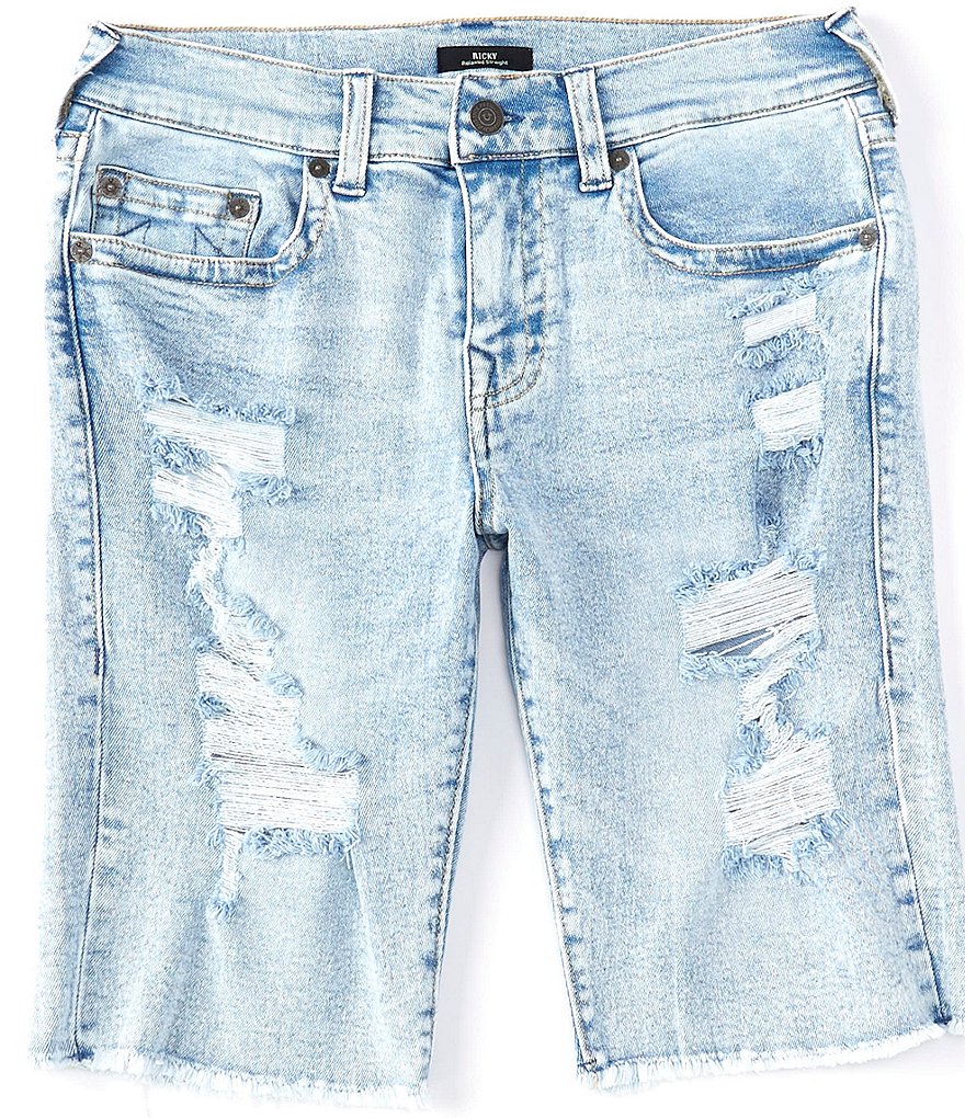 True Religion Ricky Damaged Slim-Fit 13#double; Inseam Denim Shorts