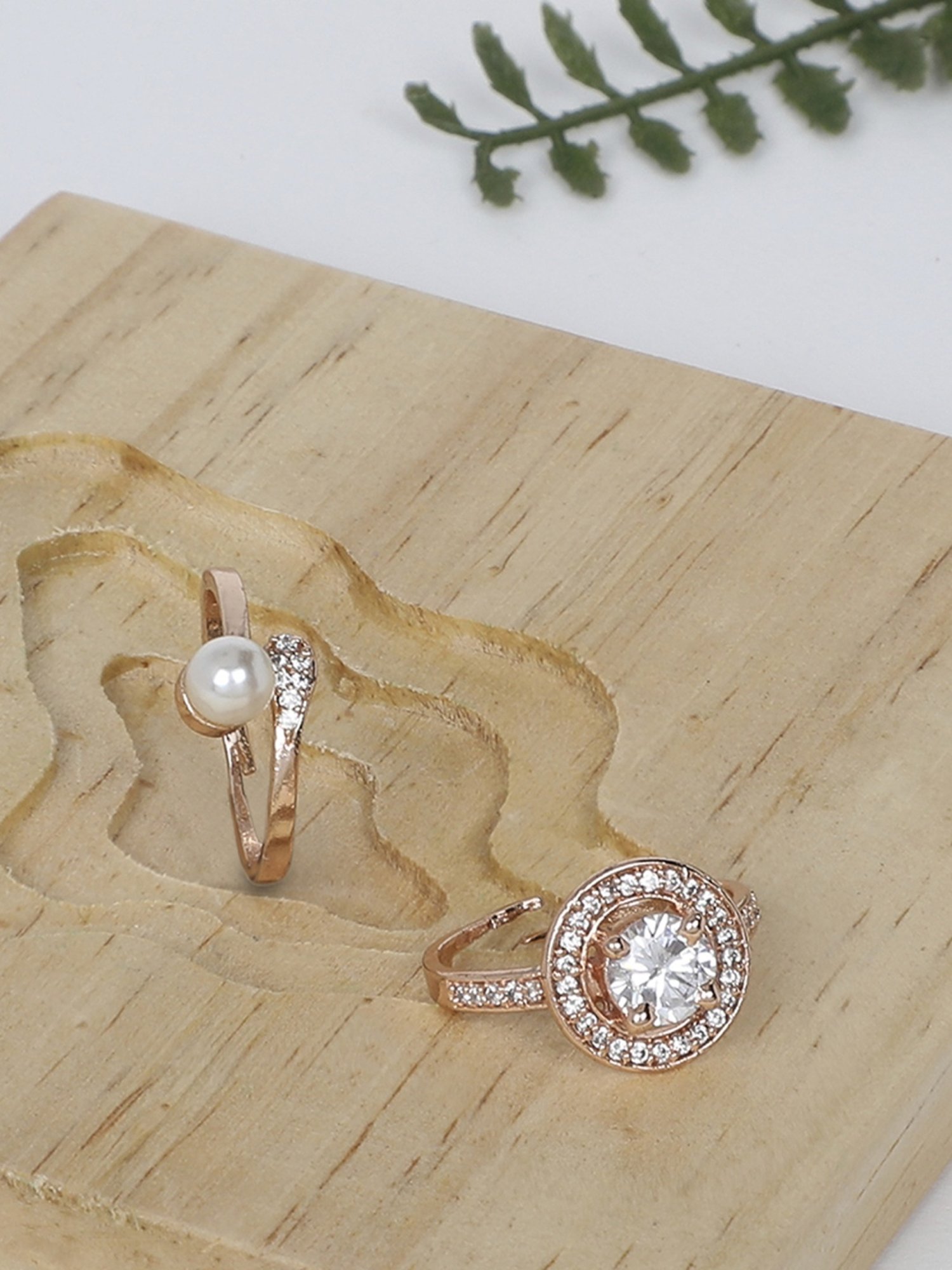 Zaveri Pears Set of 2 Rose Gold Contemporary Cubic Zirconia Brass Cocktail Ring - ZPFK11188