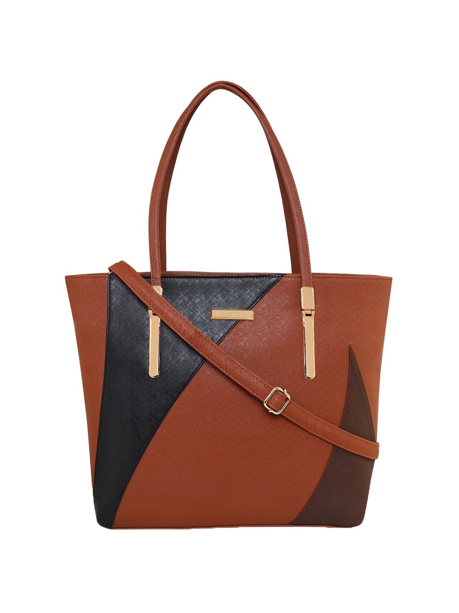 Giordano Brown & Black Color Block Large Shoulder Handbag