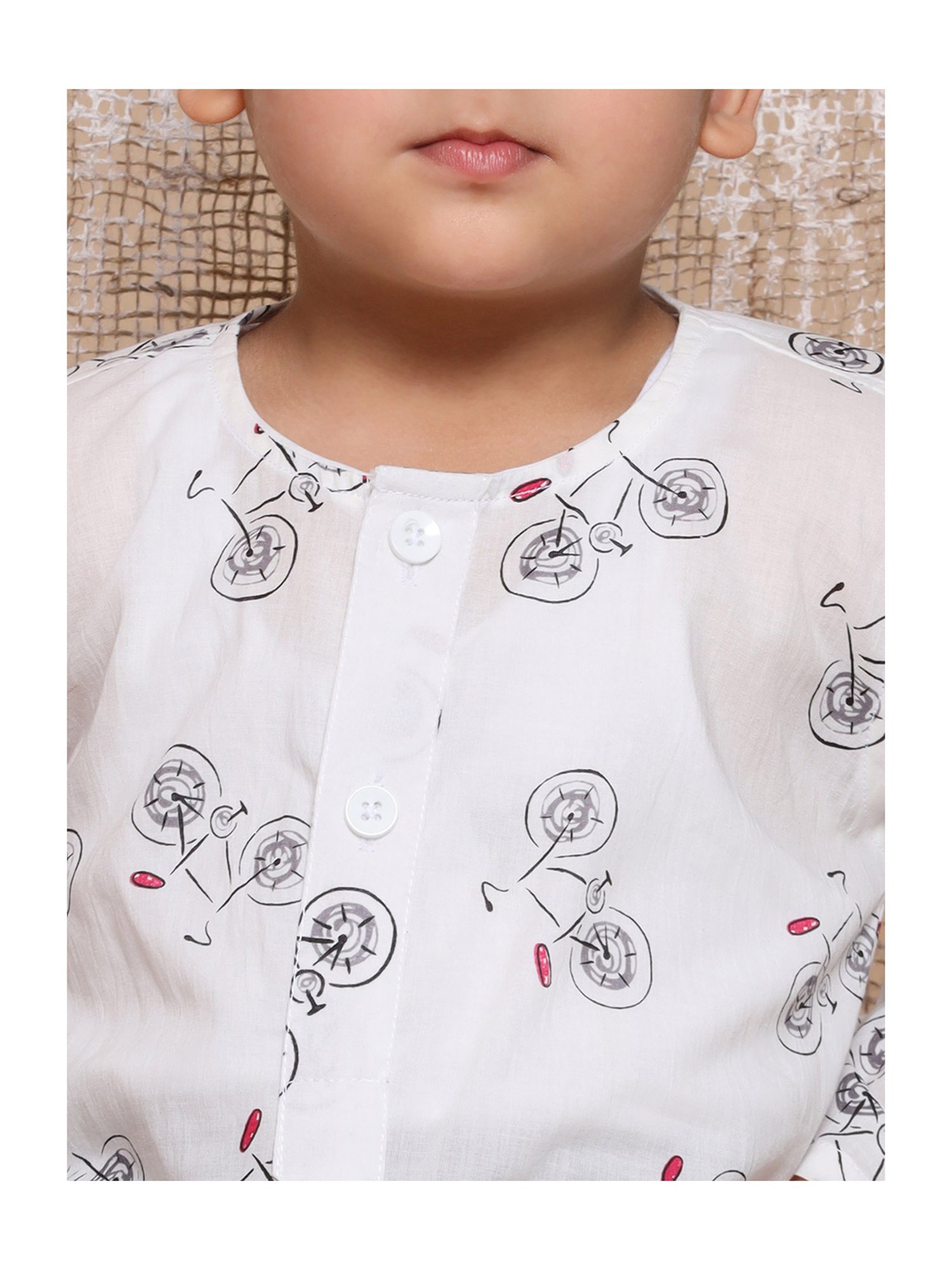 AJ Dezines Kids White & Black Printed Full Sleeves Kurta with Dhoti