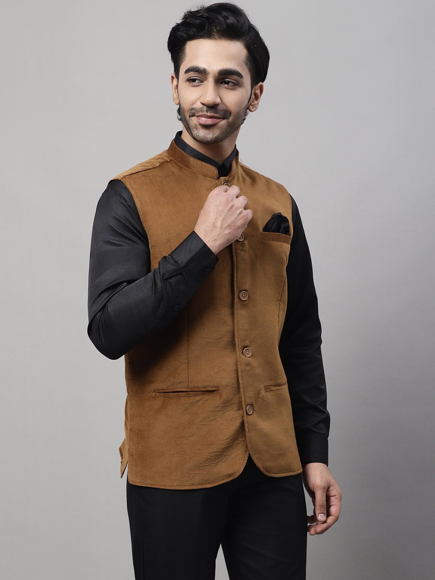Even Brown Regular Fit Mandarin Collar Nehru Jacket
