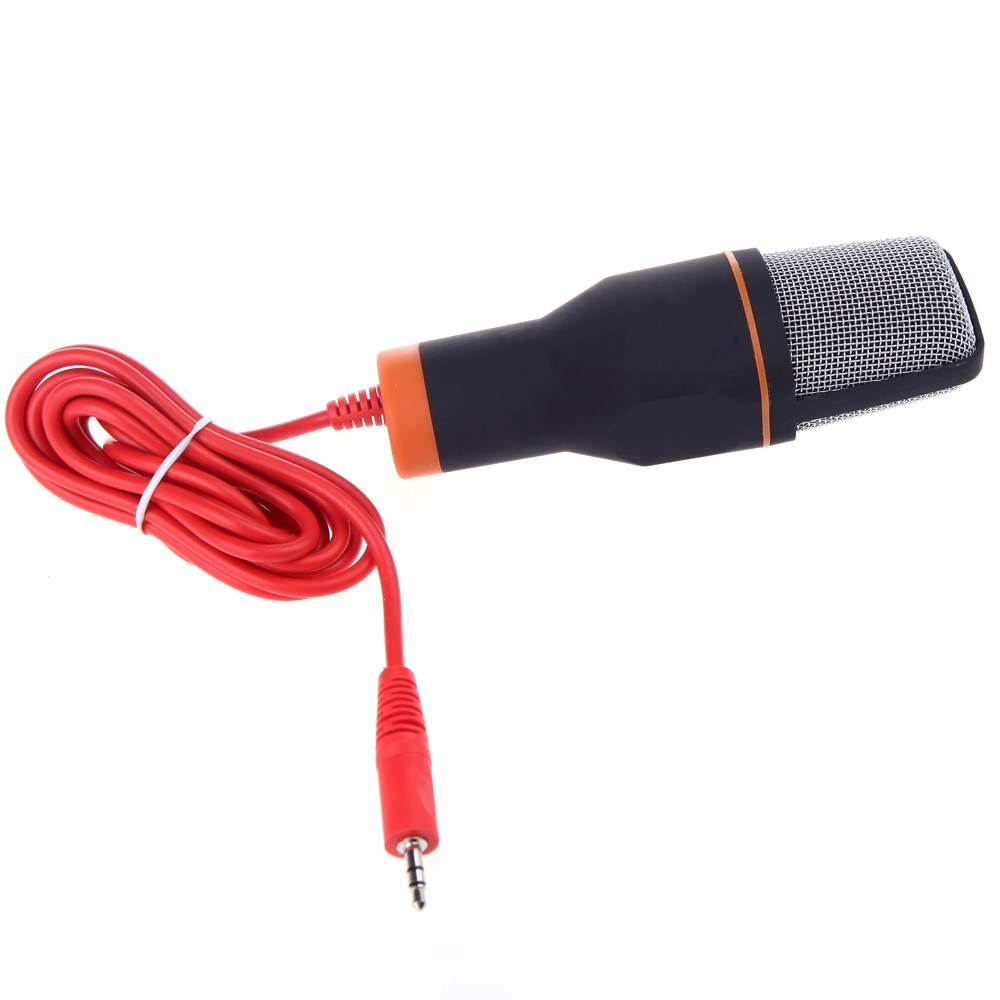 Mic Wired Condenser Microphone with Holder Clip for Chatting Singing Karaoke PC Laptop Black