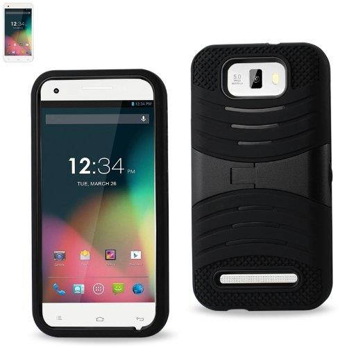 Reiko Silicon Case and Protector Cover with New Kickstand for BLU Studio 5.5 D610A, D610I - Retail Packaging - Black