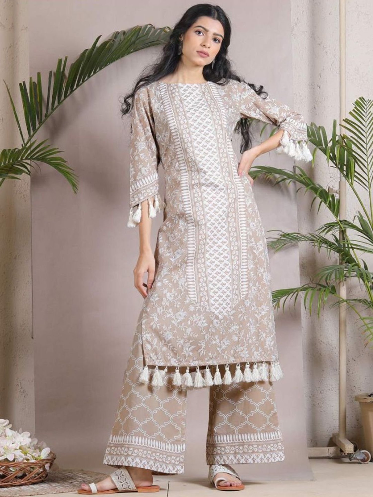 Rustorange Beige Kurta & Palazzo Set