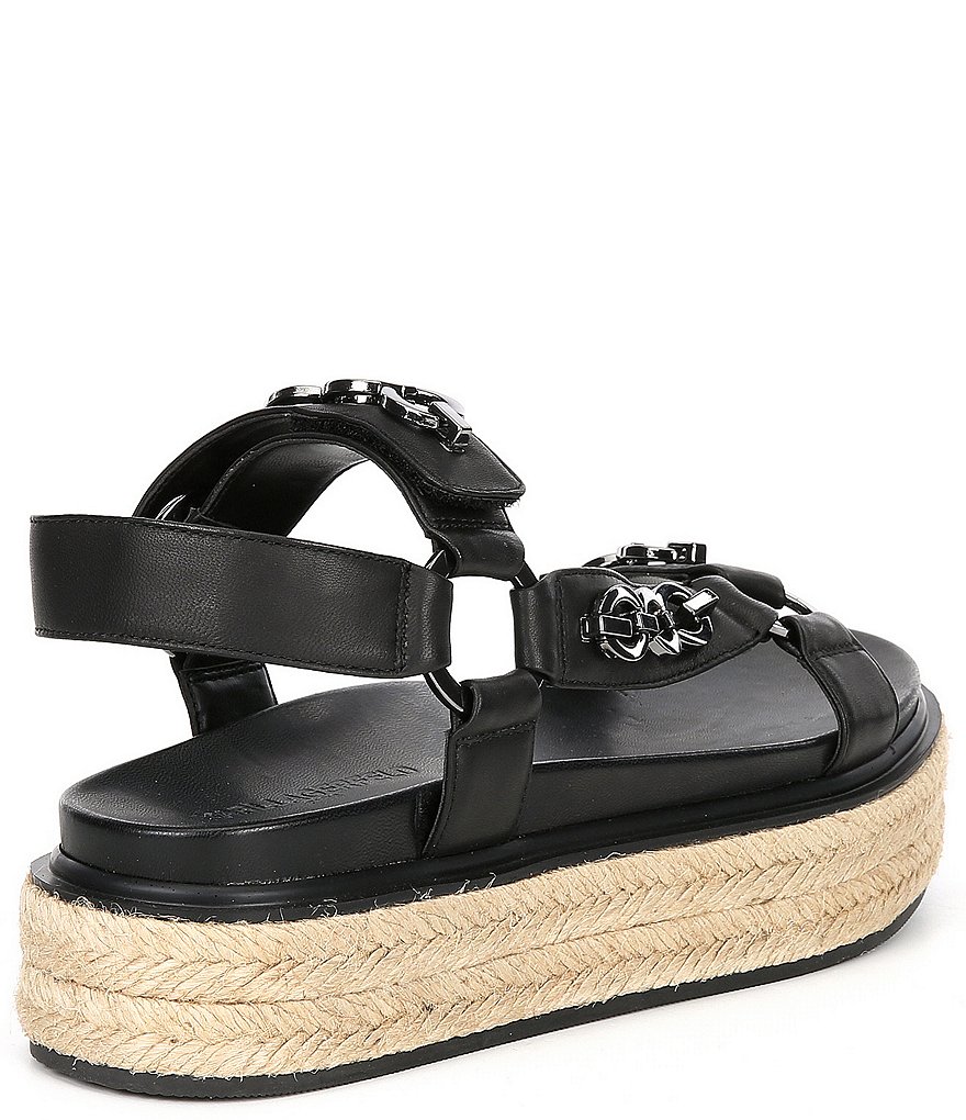 KARL LAGERFELD PARIS Palma Chain Detail Leather Platform Espadrille Sandals