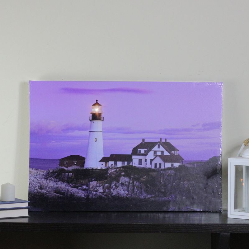 Northlight LED Lighted Coastal Lighthouse Home with Sunset Canvas Wall Art 15.75" x 23.5"