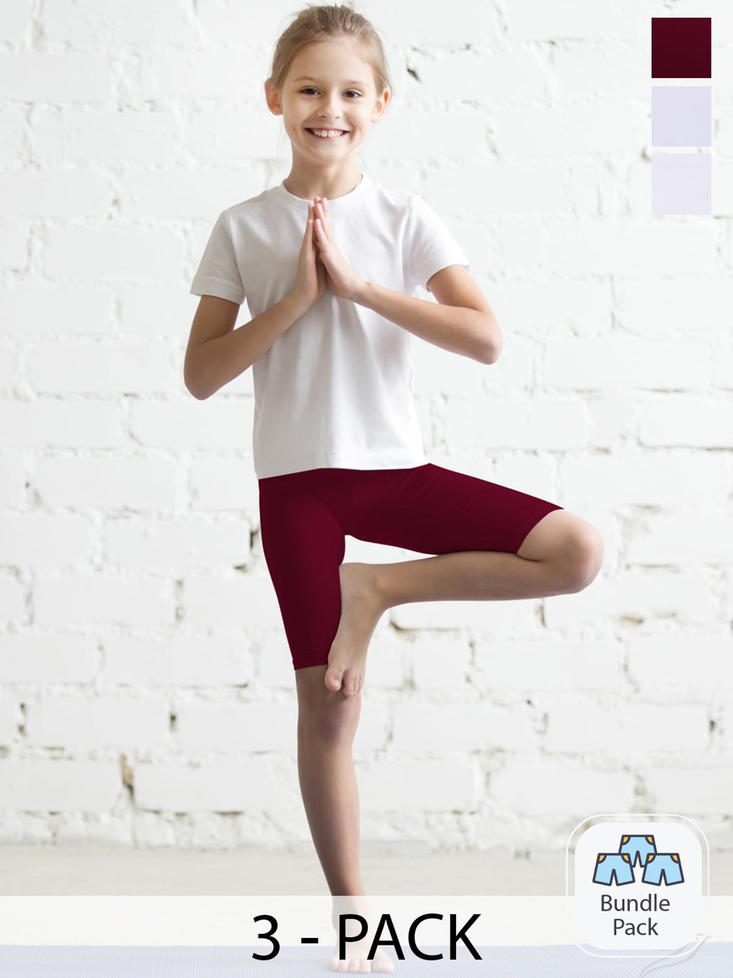 TWIN BIRDS Kids White & Burgundy Solid Shorts (Pack Of 3)