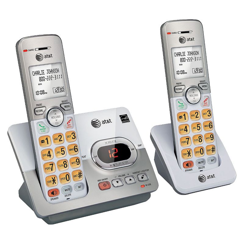 AT&T EL52203 DECT 6.0 Expandable Cordless Phone System with Answering Machine, 2 Handsets - Silver