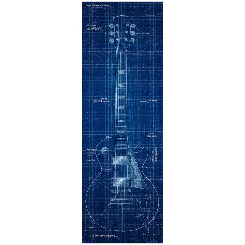 36" x 24" Blueprint Guitar In Blue Single Picture Frame White - PTM Images
