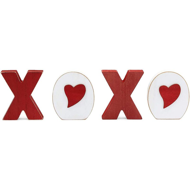Farmlyn Creek 4 Pieces Wood Blocks Set for Valentine's Day D'ecor , XOXO Wooden Sign