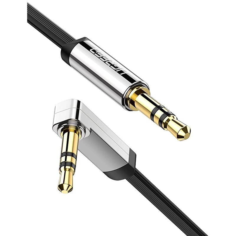 35mm Audio Cable Stereo Aux Jack to Jack Cable 90 Degree Right Angle Auxiliary Cord Compatible for Beats iPhone iPod iPad Tablets Speakers 24K Gold Plated Male to Male Black 15FT