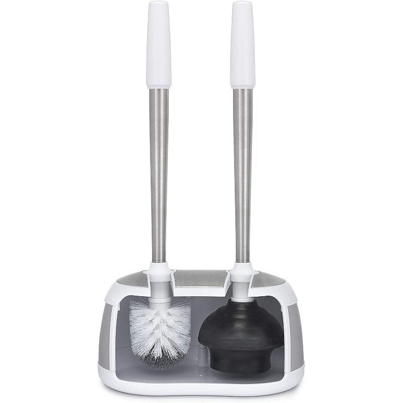 Polder Dual Bath Caddy, Plunger and Scrubber - White