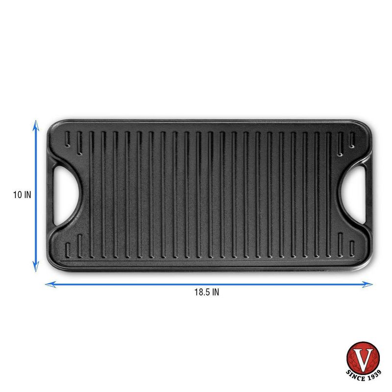Victoria Cast Iron Large Reversible Rectangular Griddle 17"X9" Black