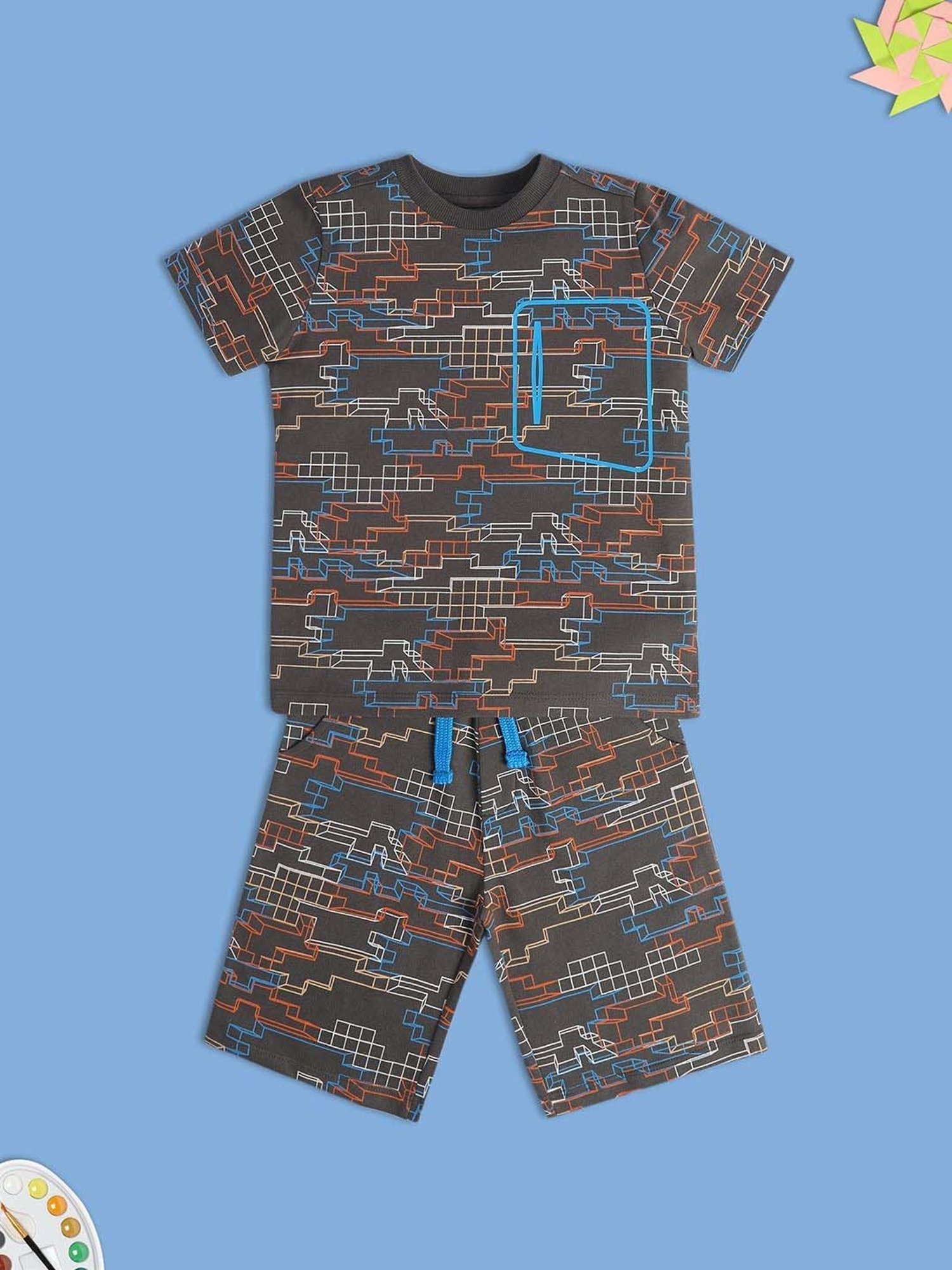 Nite Flite Boys Navy & Grey Born to Play Cricket Pyjama Set