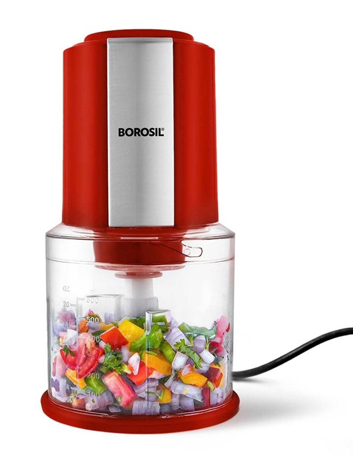 Borosil Chef Delite Electric Chopper 300W plastic bowl with lid (Red)