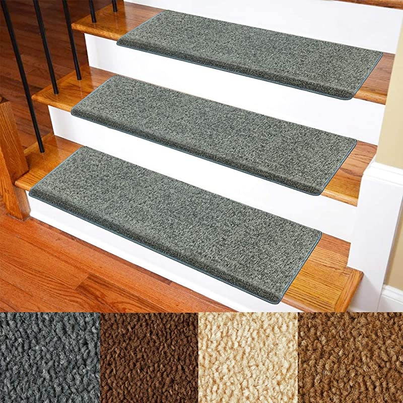 Stair Treads &ndash; Non-Slip Bullnose for Stairs &ndash; Indoor Stair Pads &ndash; Self-Adhesive & Easy Installation &ndash; Pet & Child Friendly &ndash; Skid Resistant & Washable &ndash; 14- Pack Grey 10" x 30"x 1.3&rdquo;