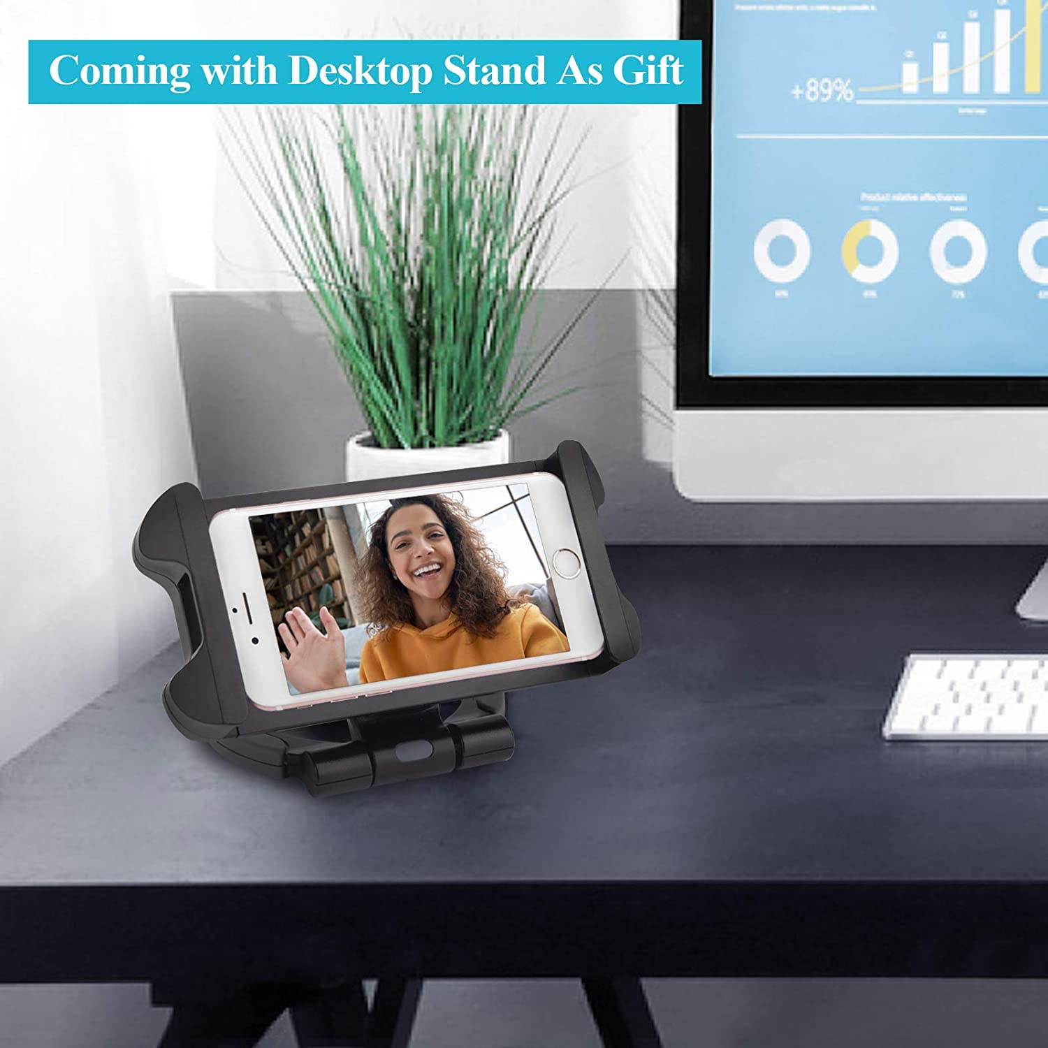 Phone iPad Tripod Stand, Upgrade Style Portable Floor Tablet Holder Mount Height Adjustable 20" to 60" for All 4.7-12.9" Phone and Tablets, Coming with iPhone Desktop Stand