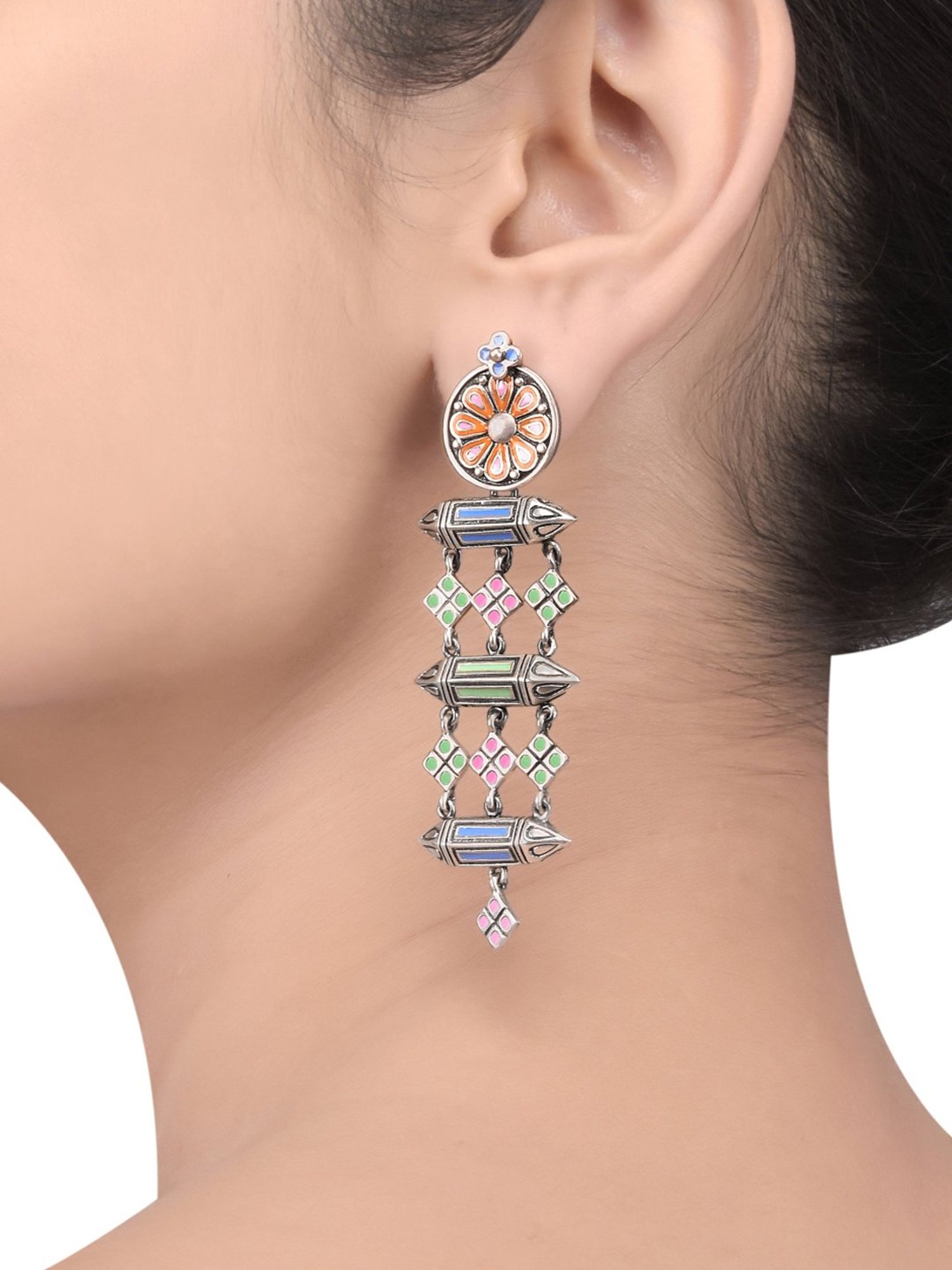 Tribe Amrapali Multi Enamel Chandrika Rhombus Taveez Danglers
