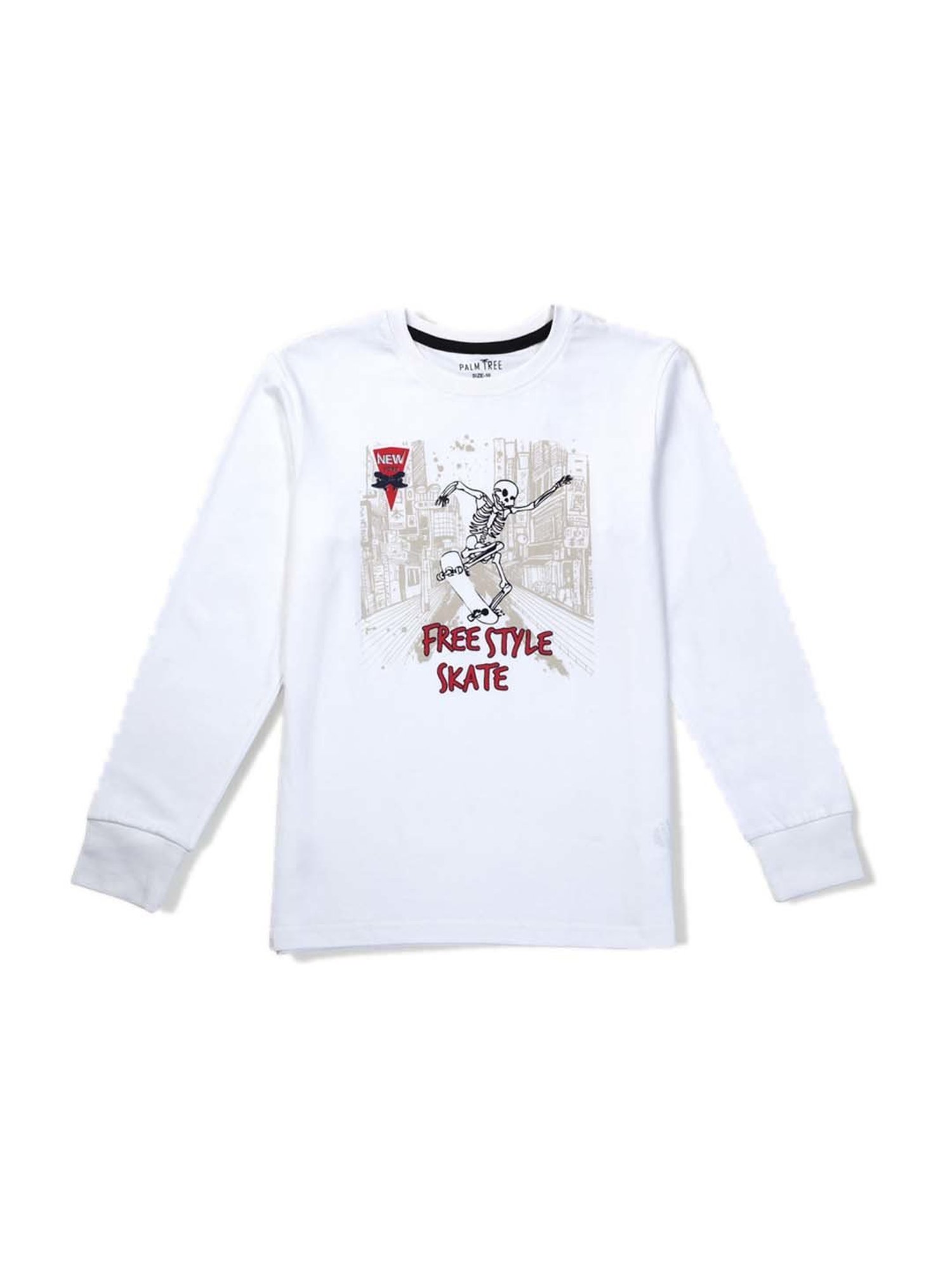 Palm Tree Kids White Printed Full Sleeves T-Shirts