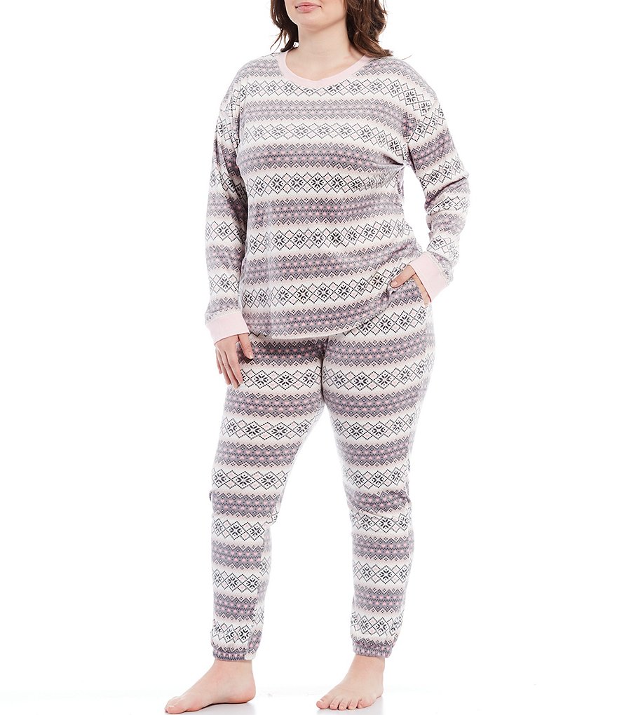 Kensie Plus Fair-Isle Print Velour Coordinating Pajama Set