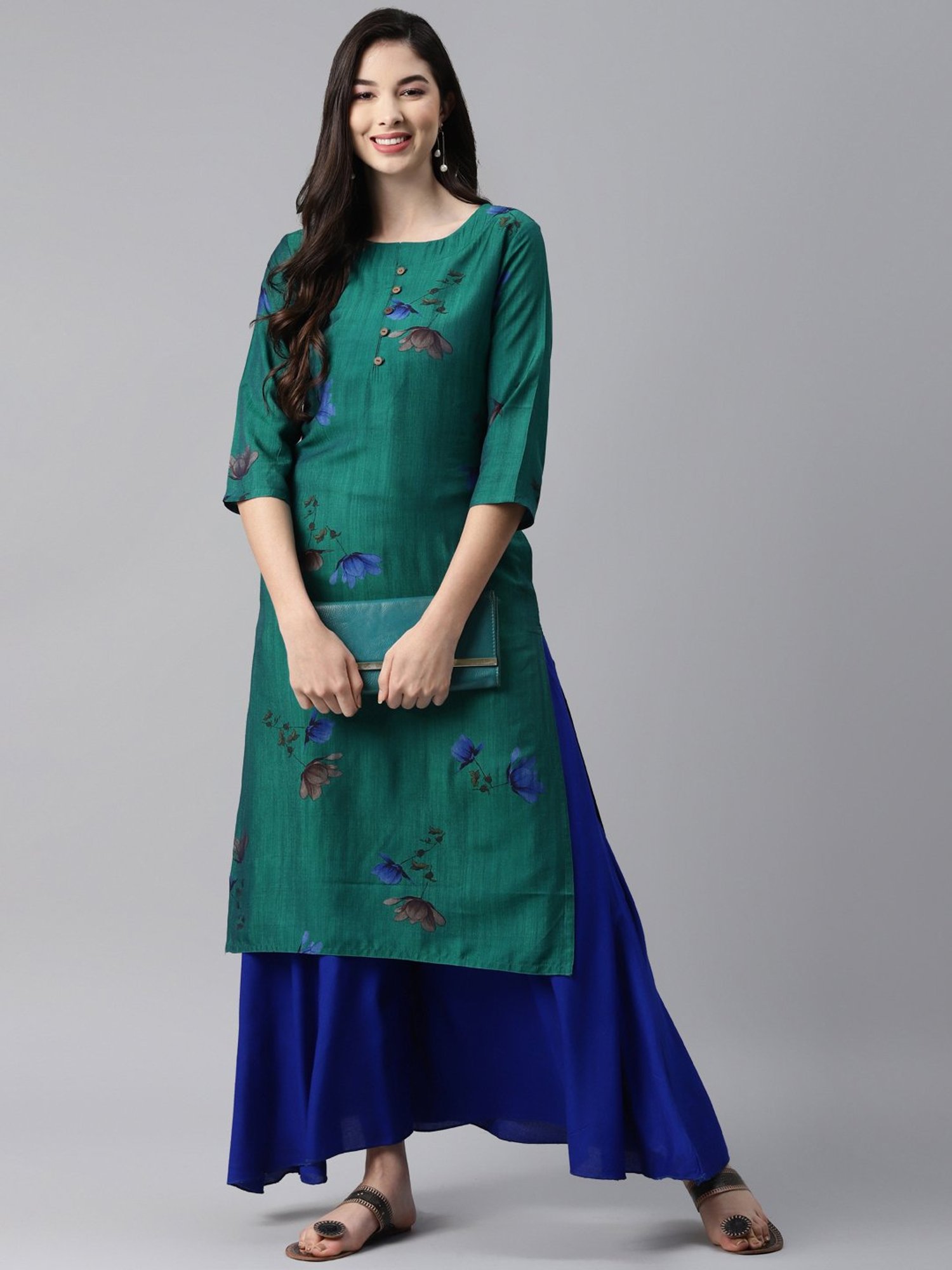 Aarika Green Cotton Printed Straight Kurta