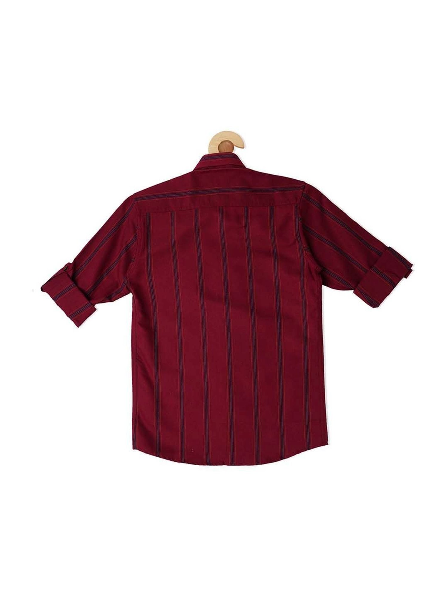 Cavio Kids Maroon Cotton Striped Full Sleeves Shirt